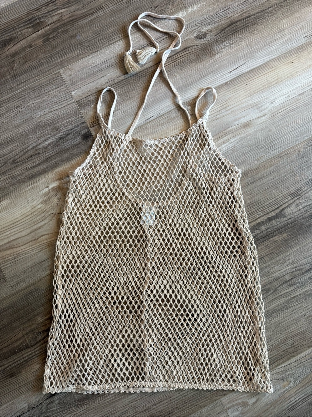 wild fable Beige Crochet Mesh Swim Coverup